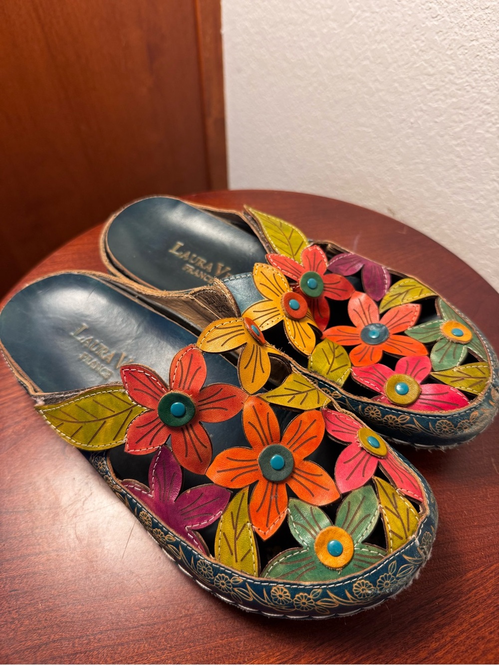 Laura Vita Billy Multicolor Floral Leather Mules Clogs Sandals SZ EU 39 US 8.5
